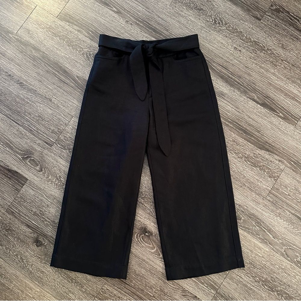 Vince Tie Front Wide Leg Crop Cotton Linen Trouser